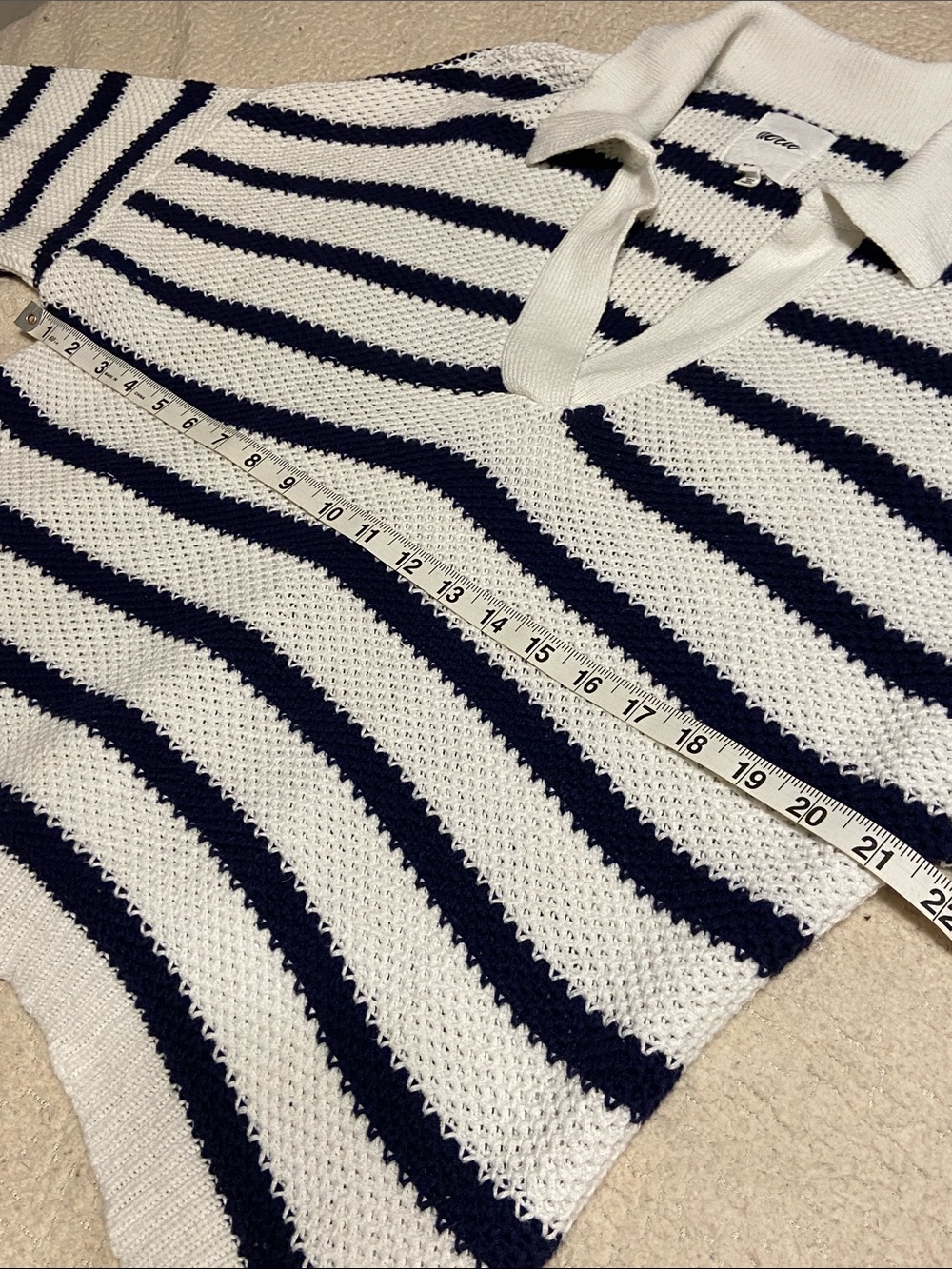 Aerie Ivy Polo Sweater Easy Fit Classic Length Nautical Navy Blue Size Medium - Picture 10 of 11